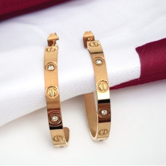 Designer Jewelry - Luxury 18k Gold Plated Love Screw Zircon Crystal Hoop Earrings